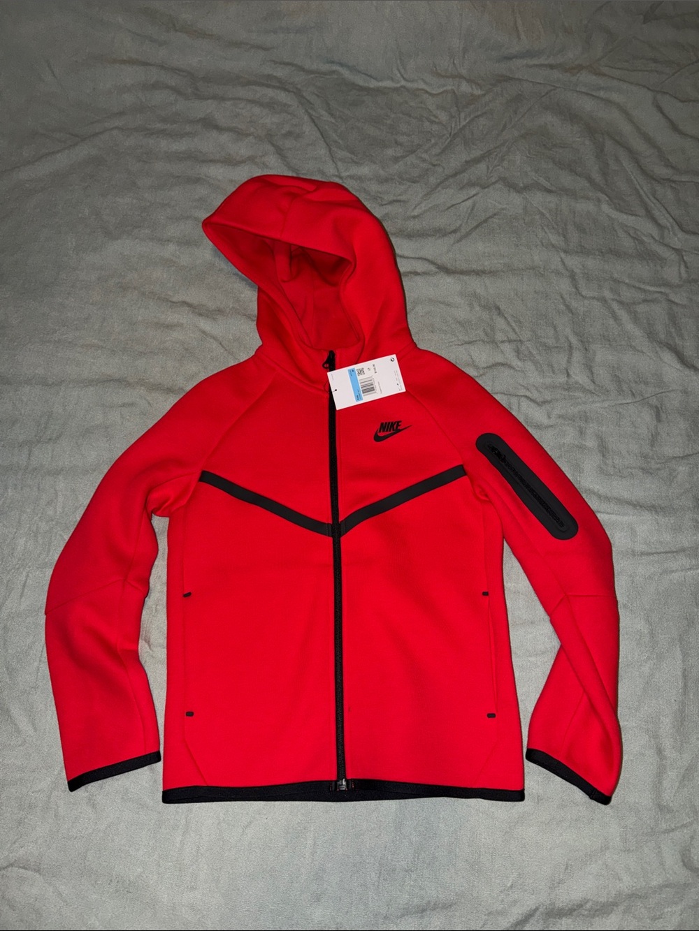 Nike Kids Red Hooded Tech Fleece Full-Zip Jacket with Black Accents